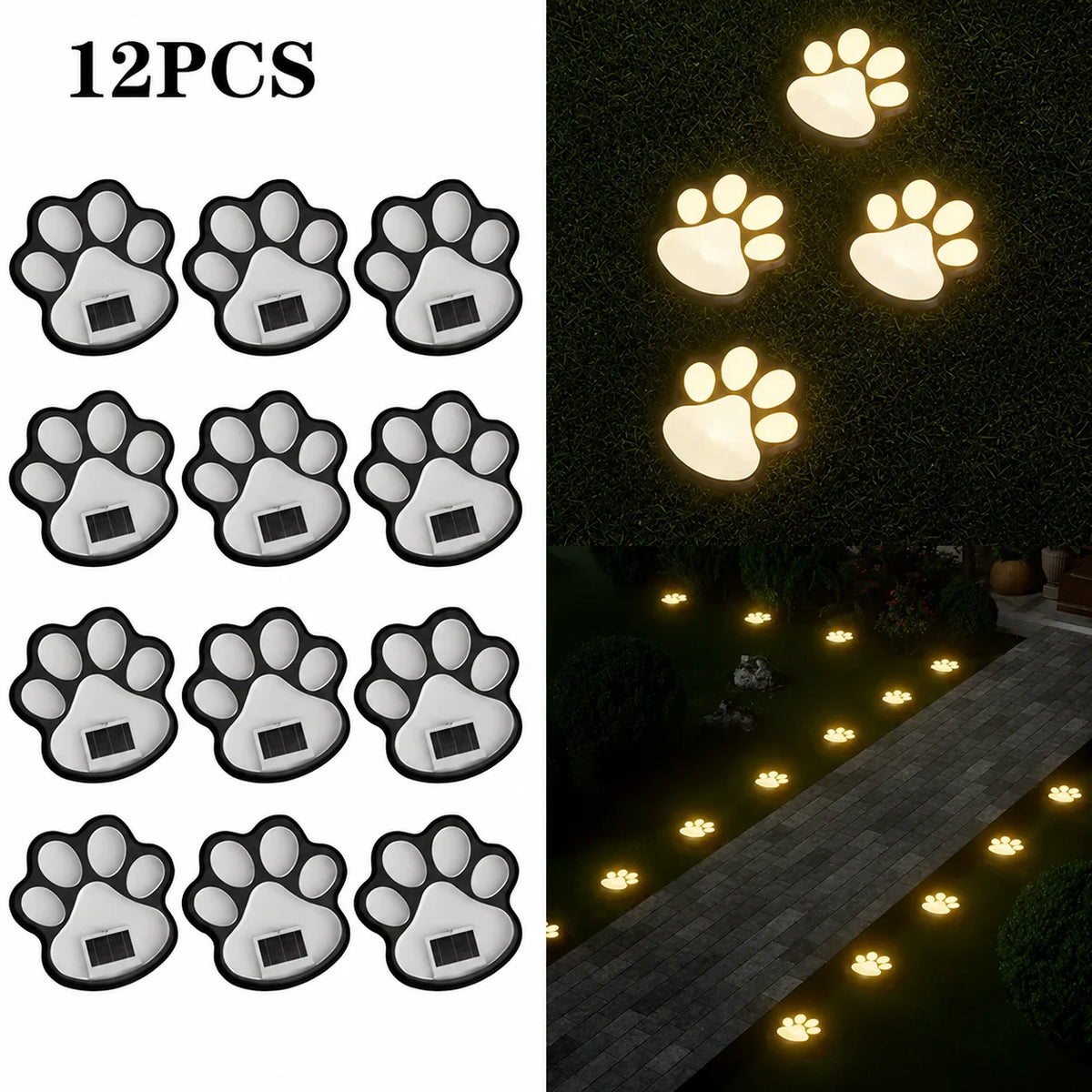 Solar Garden Lights Paw Print Waterproof Automatic