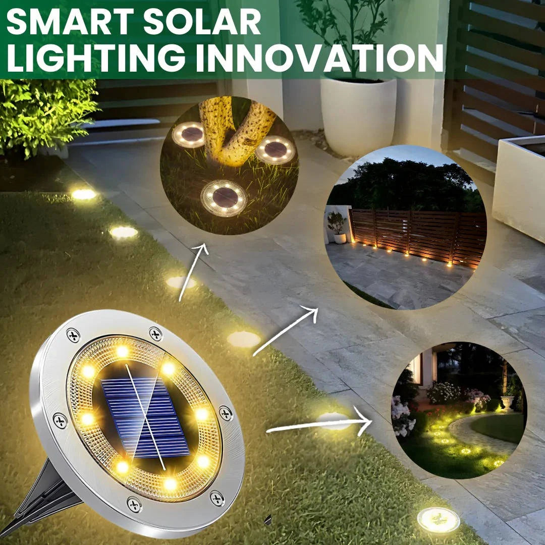 Solar Ground Lights Solar-Powered Stainless Steel Set of 10