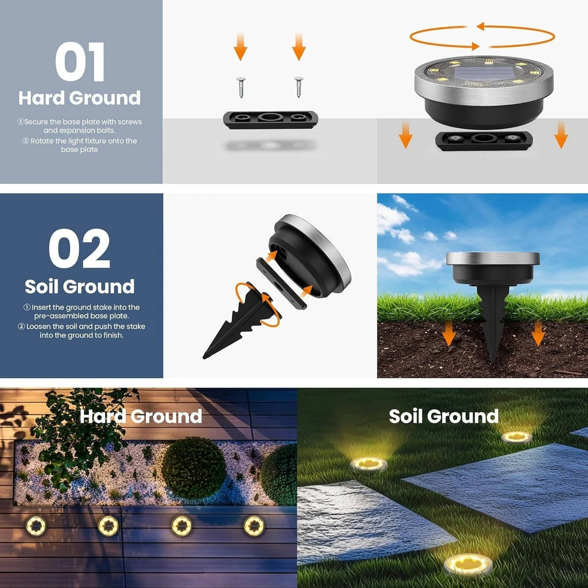 Solar Ground Lights Solar-Powered Stainless Steel Set of 10