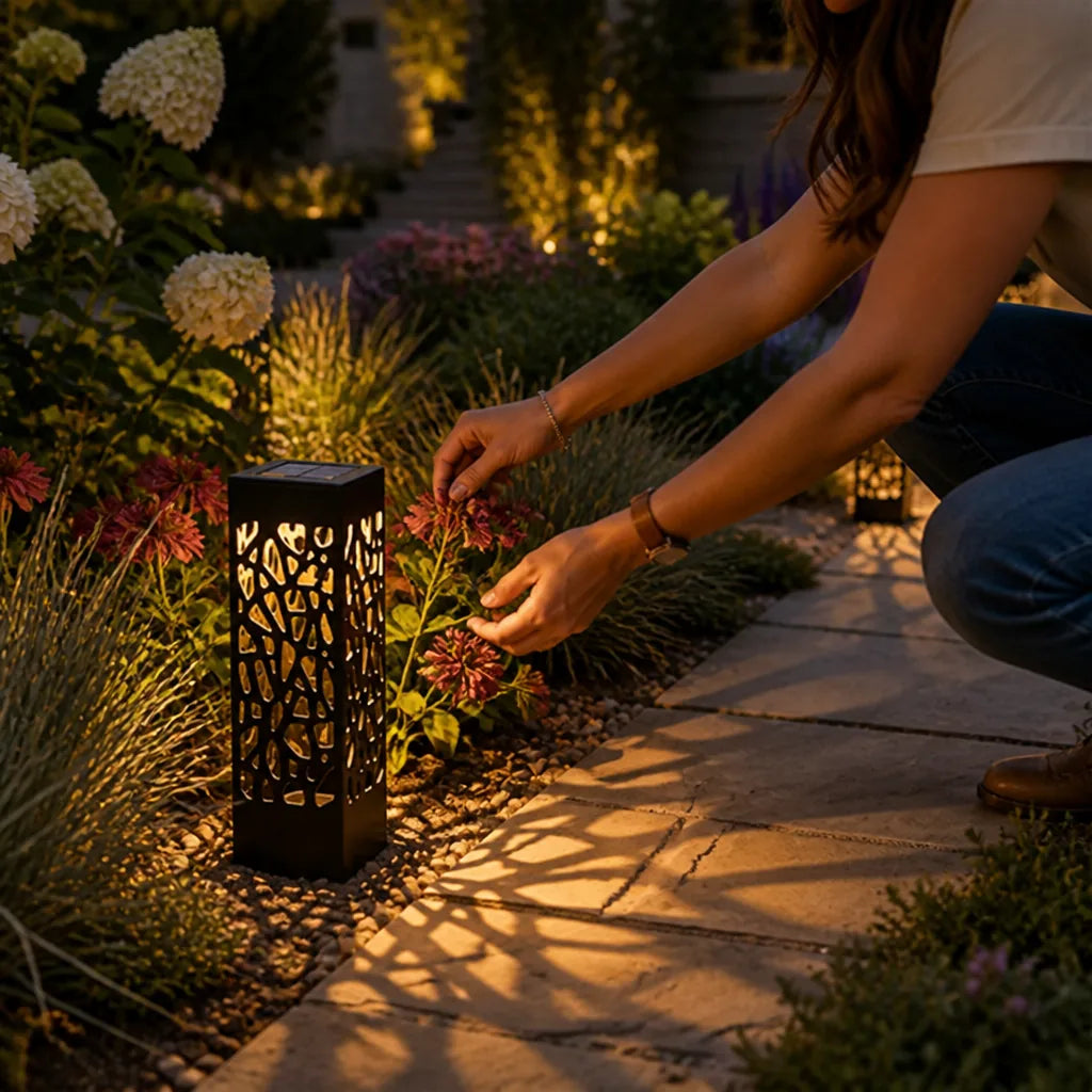 Solar Pierced Mosaic Lantern With Dusk Sensor (8-Hour Runtime)