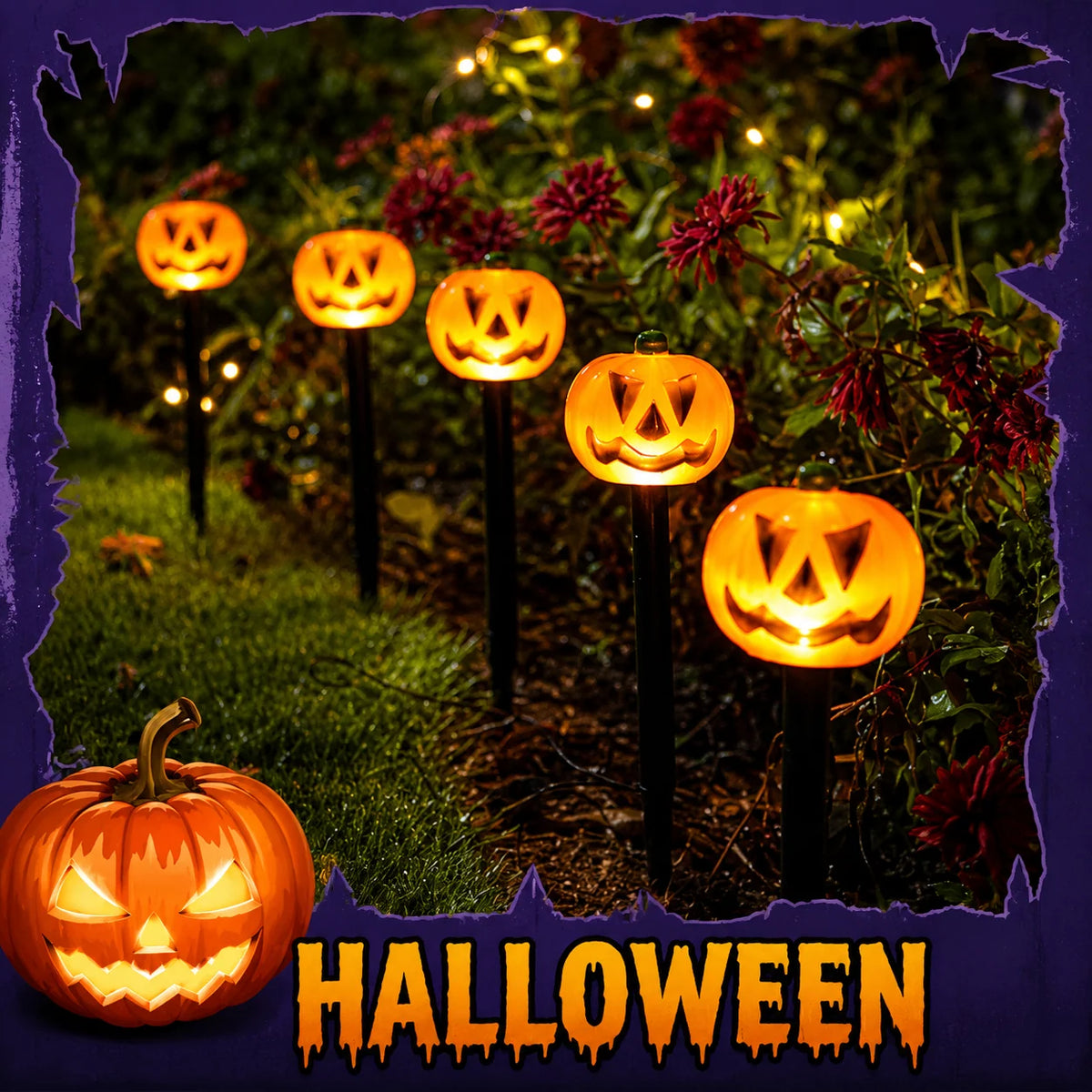 Stake Lights Solar-Powered Halloween Set of 5