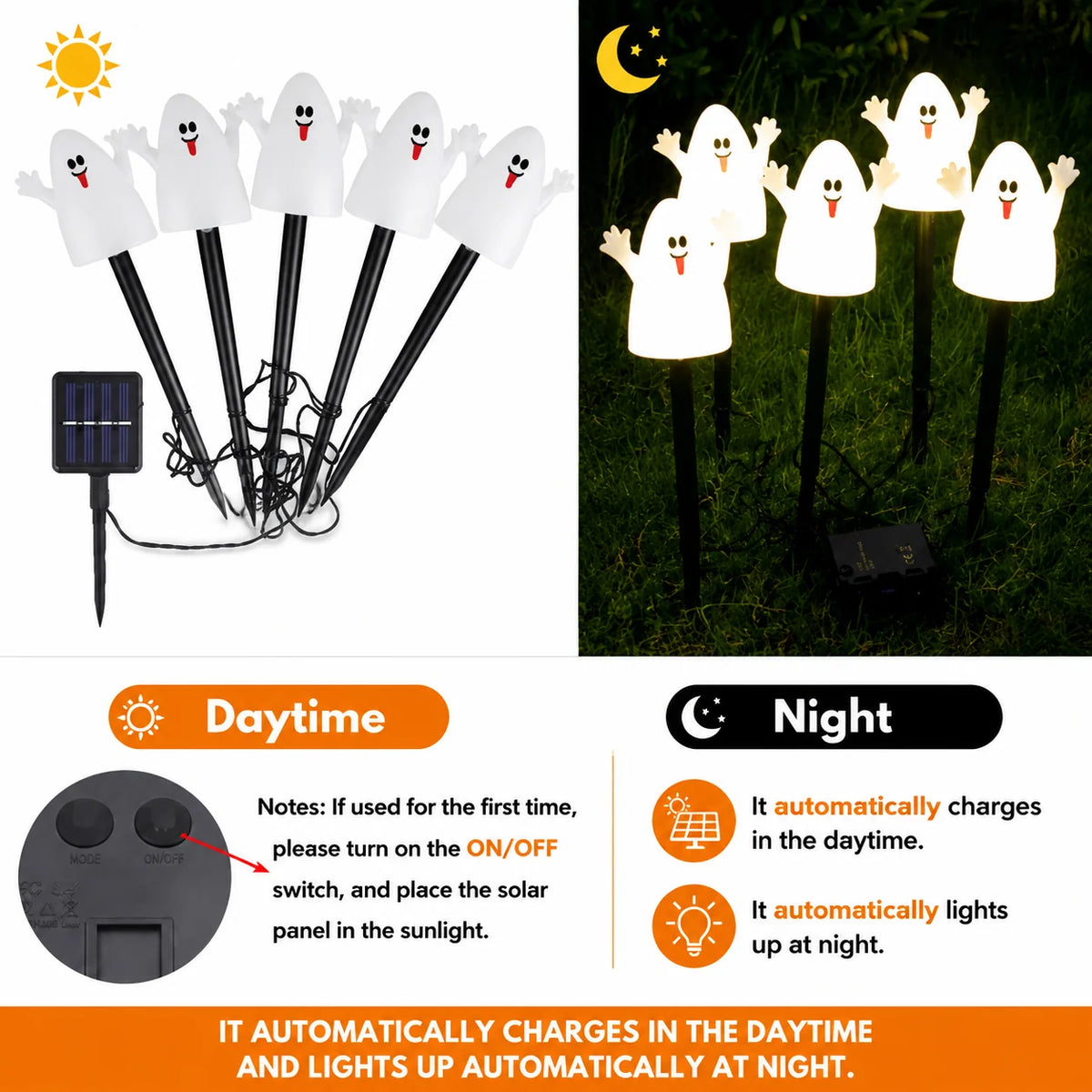 Stake Lights Solar-Powered Halloween Set of 5