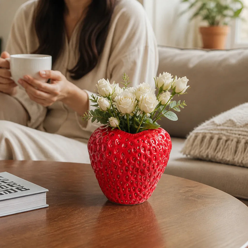 Strawberry-Shaped Ceramic Tabletop Vase