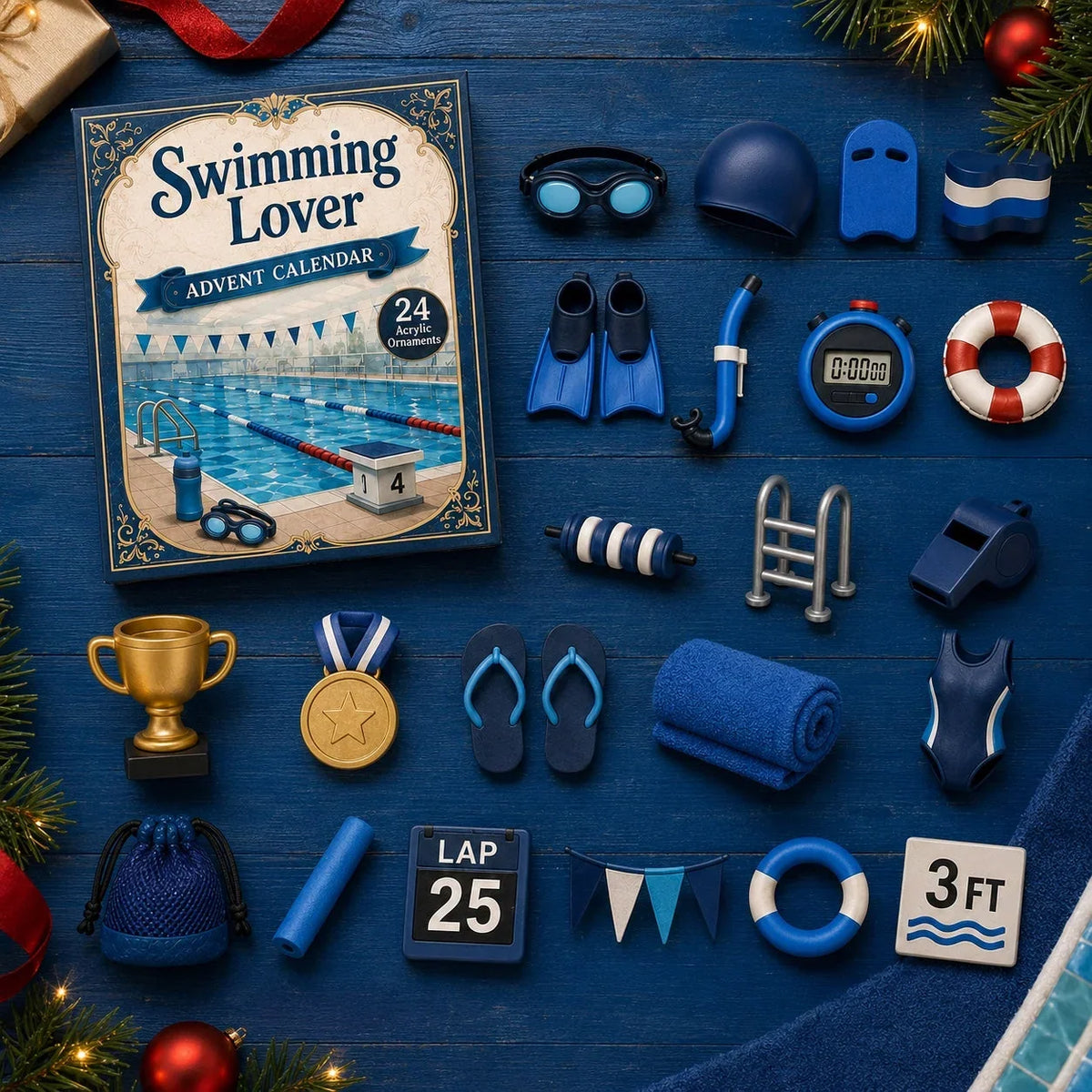 Swimming Advent Calendar 24 Acrylic Ornaments