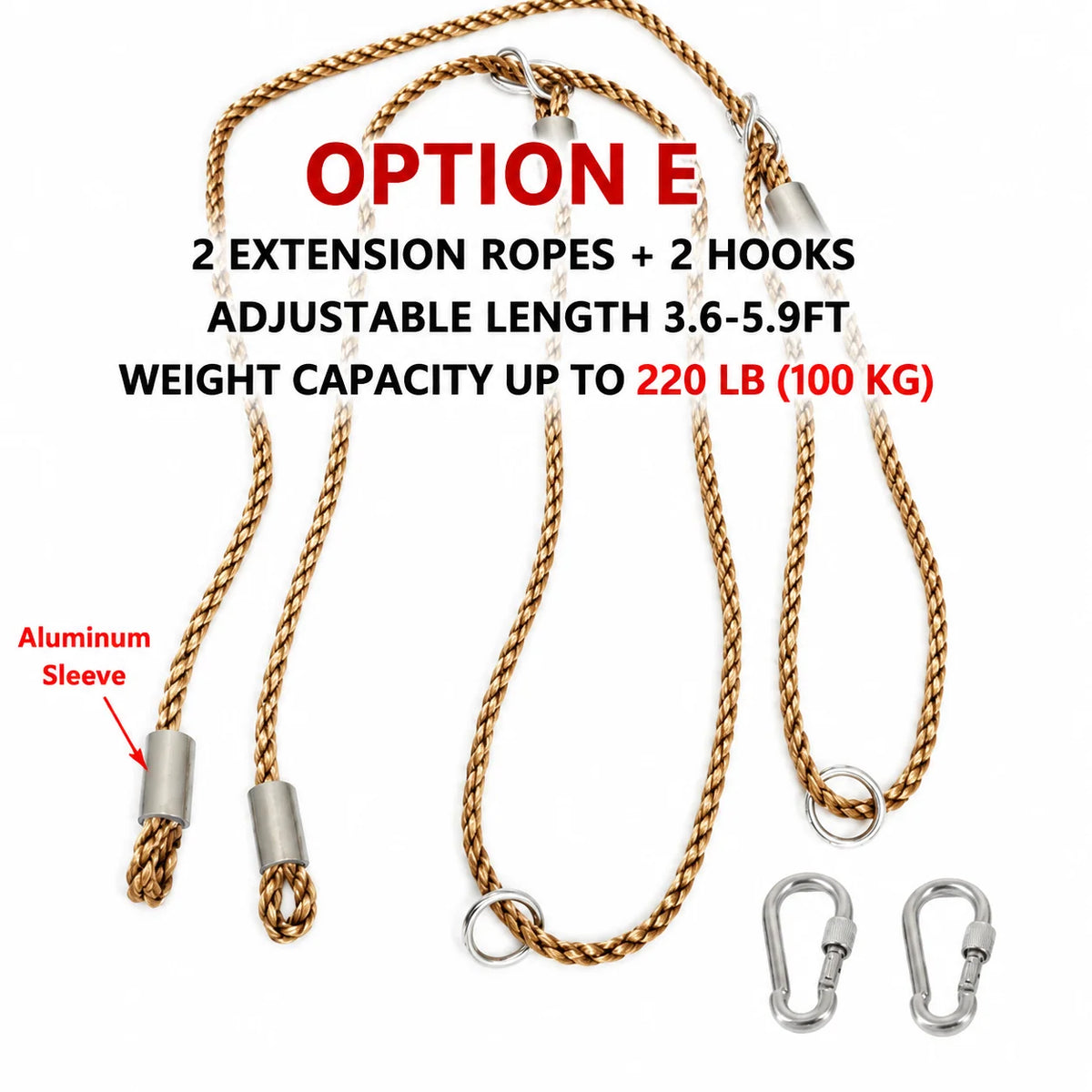 Swing Rope Extension Set Adjustable 3.6–5.9 Ft Metal Hooks