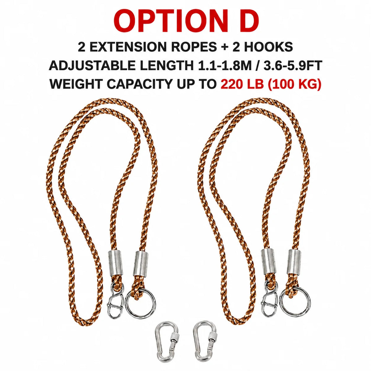 Swing Rope Extension Set Adjustable 3.6–5.9 Ft Metal Hooks
