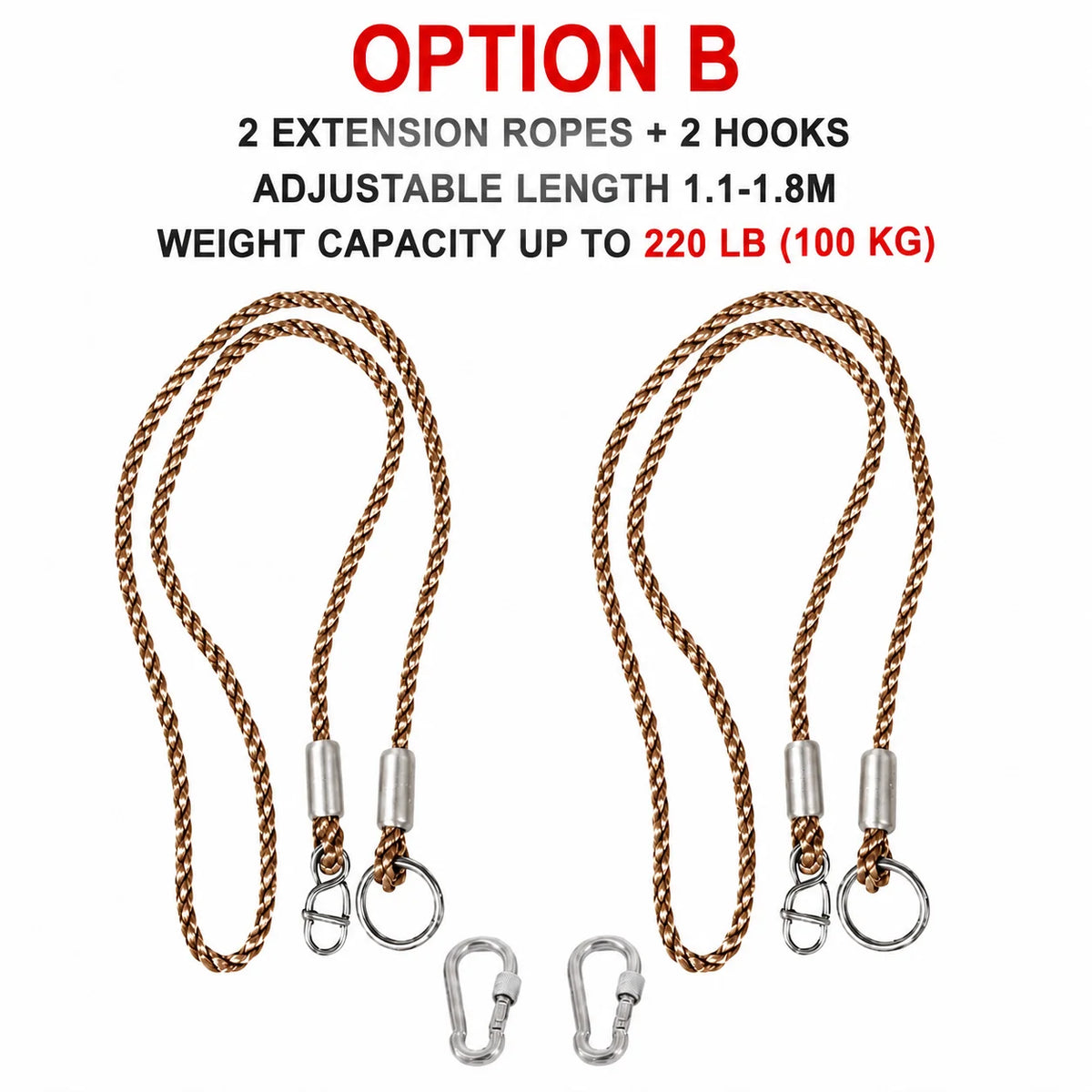 Swing Rope Extension Set Adjustable 3.6–5.9 Ft Metal Hooks