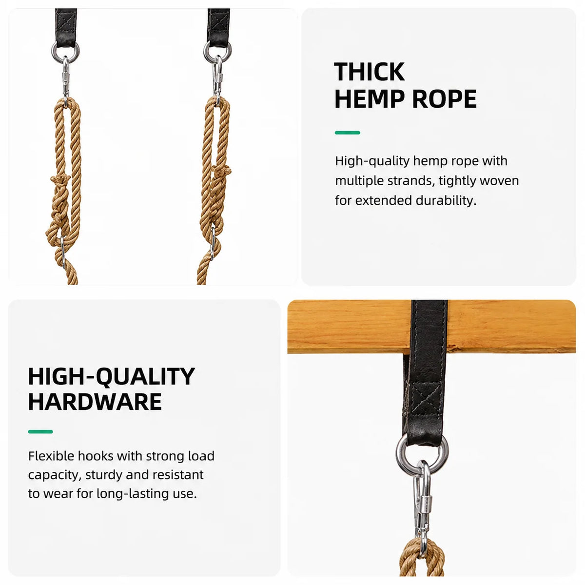 Swing Seat Solid Elm Wood Braided Hemp Rope Set