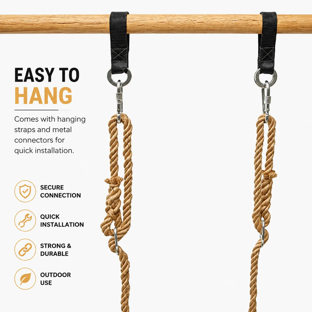 Swing Seat Solid Elm Wood Braided Hemp Rope Set