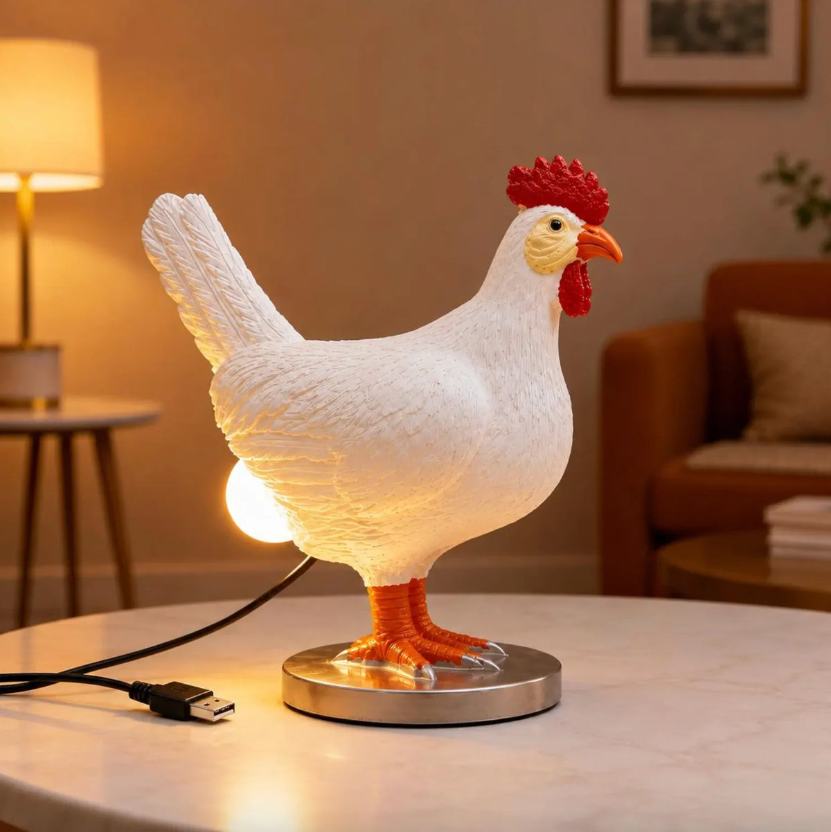 Table Lamp Chicken Design Warm LED USB-Powered