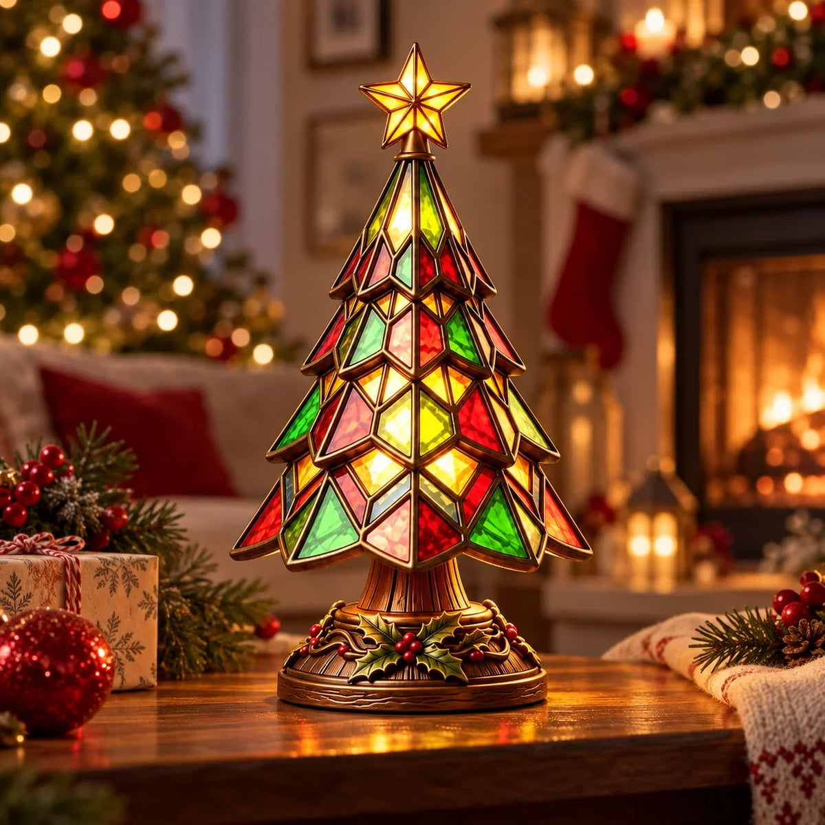 Table Lamp Glass Christmas Tree Colorful Glow
