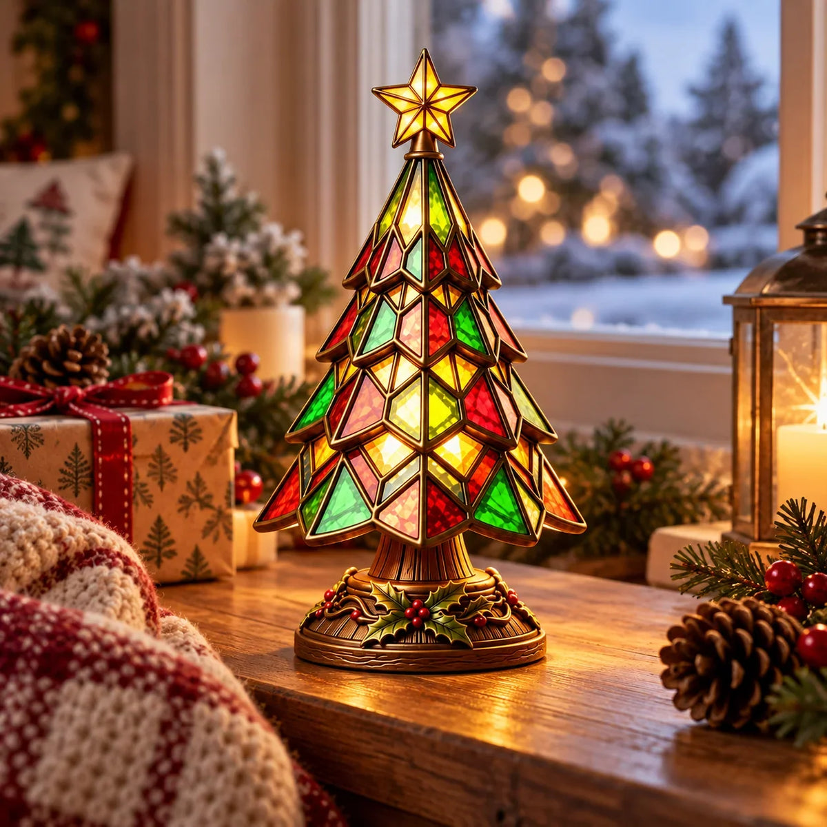 Table Lamp Glass Christmas Tree Colorful Glow