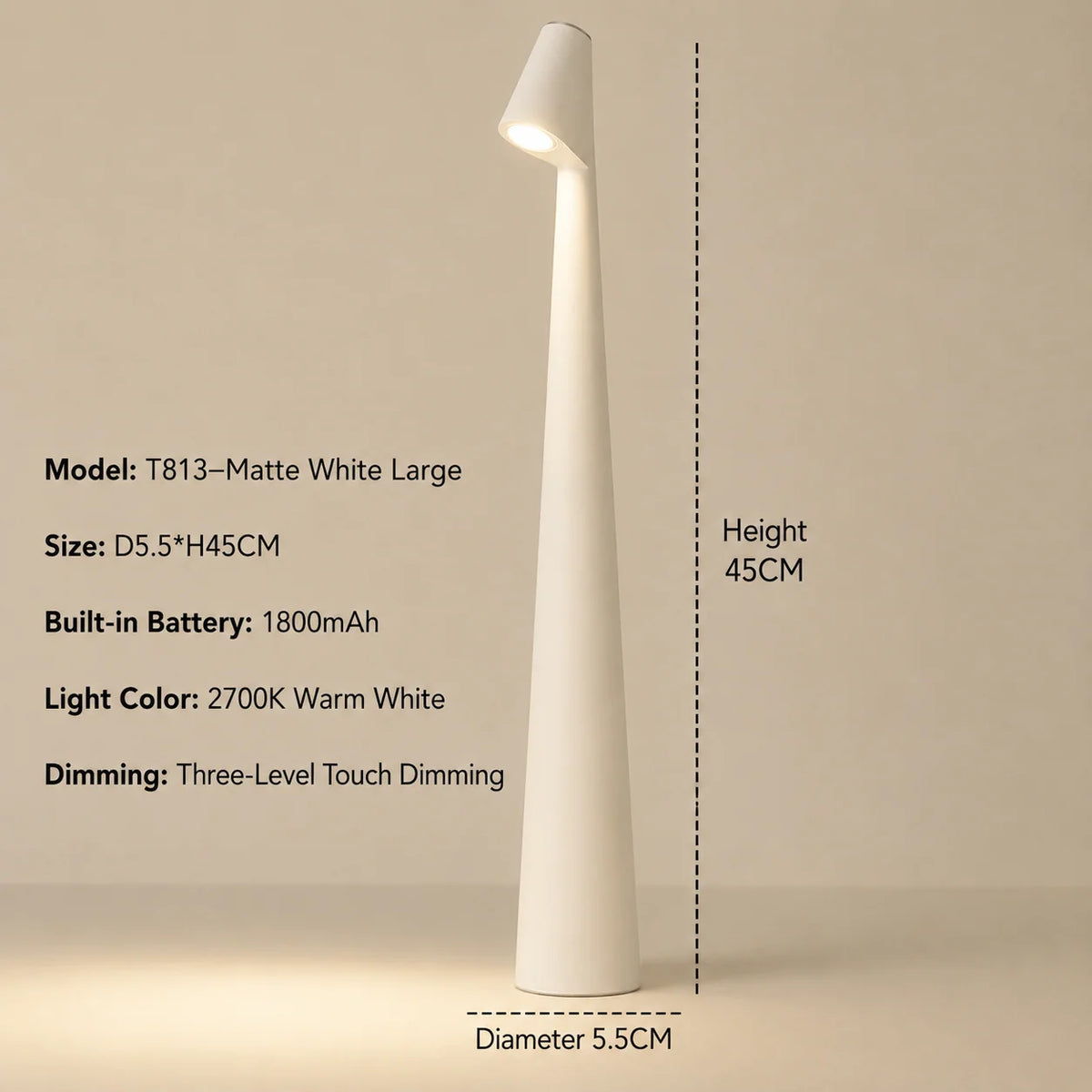 Table Lamp LED Cordless Rechargeable Touch-Dimmable