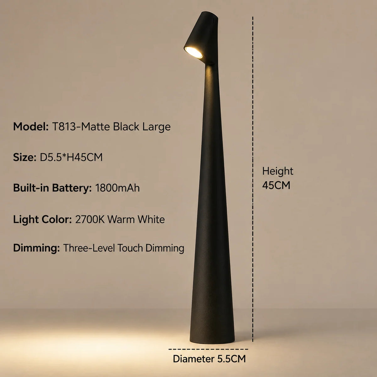 Table Lamp LED Cordless Rechargeable Touch-Dimmable