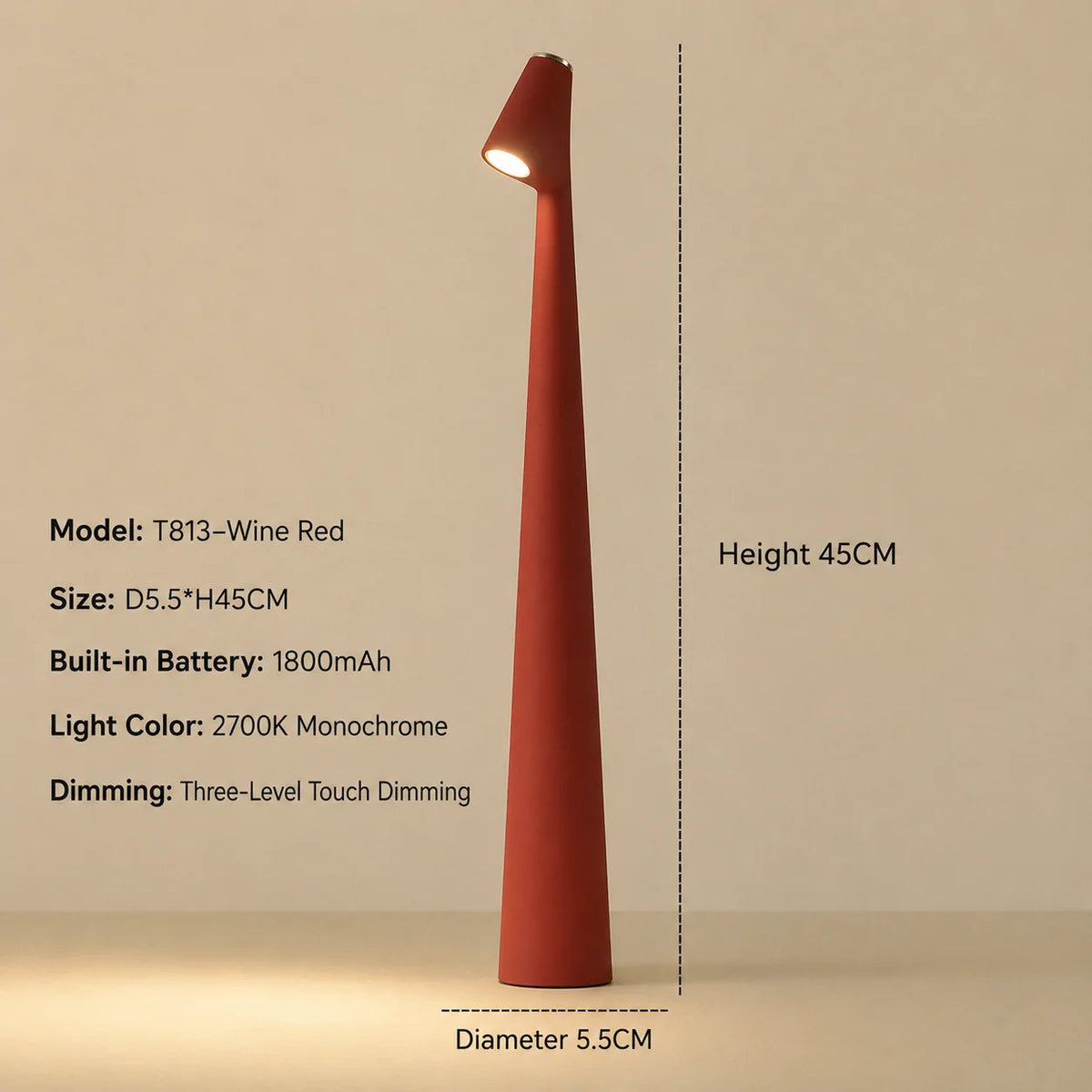 Table Lamp LED Cordless Rechargeable Touch-Dimmable