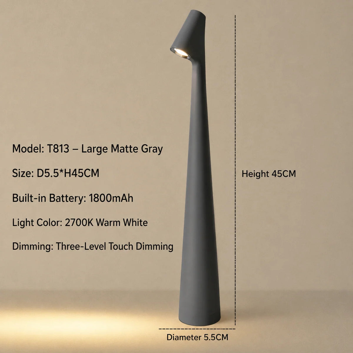 Table Lamp LED Cordless Rechargeable Touch-Dimmable