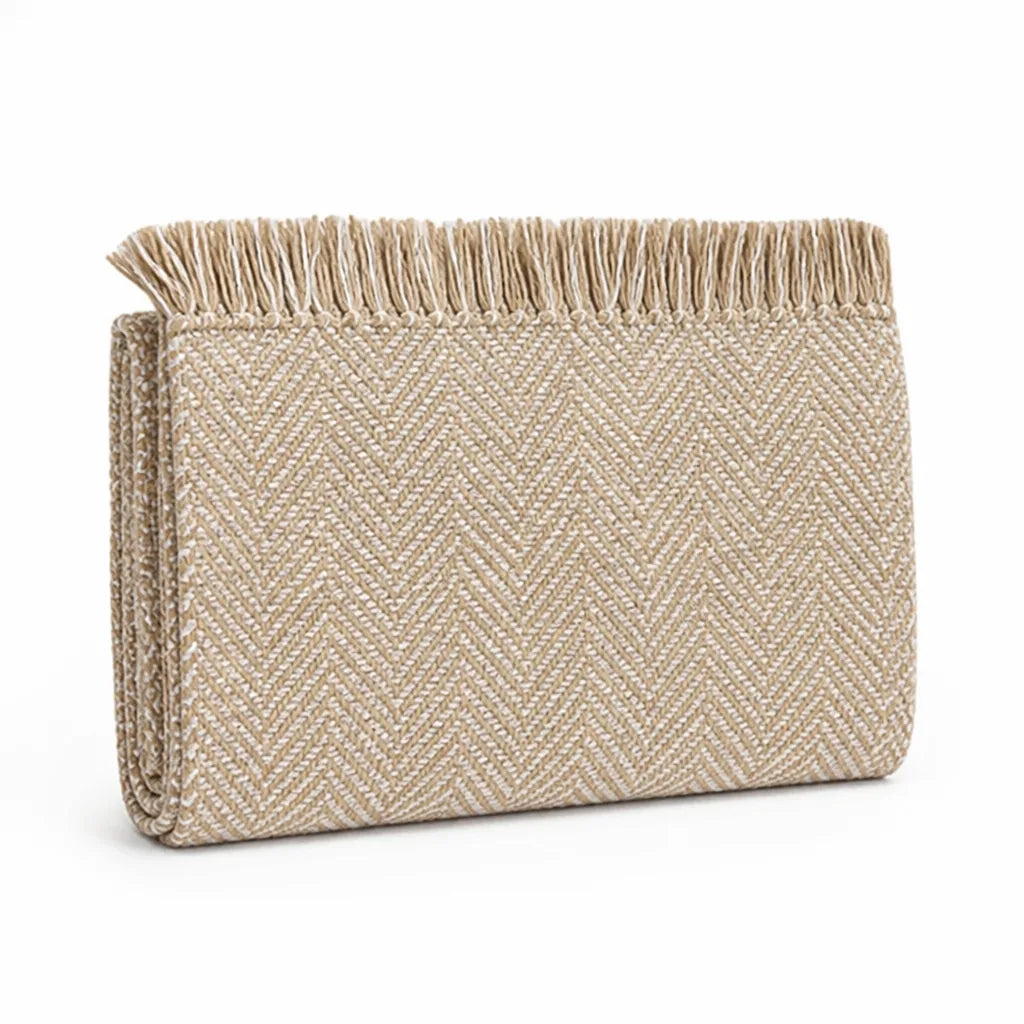 Table Runner Handwoven Herringbone Cotton Blend With Fringe