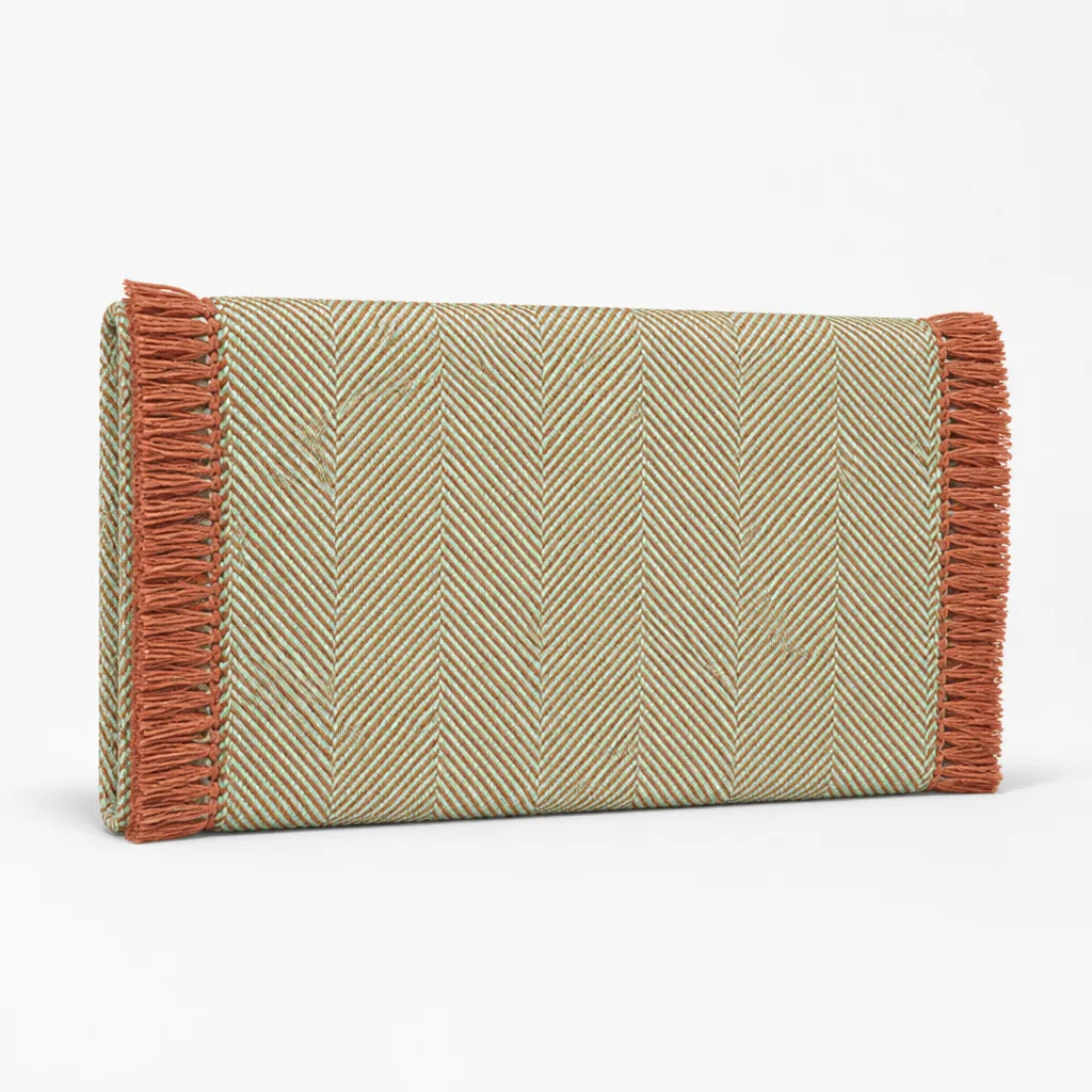 Table Runner Handwoven Herringbone Cotton Blend With Fringe