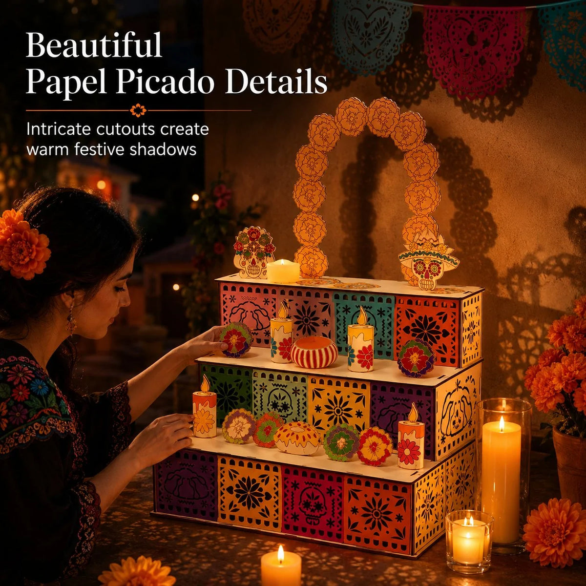 Tabletop Altar Display Wooden Three-Tier Compact Design