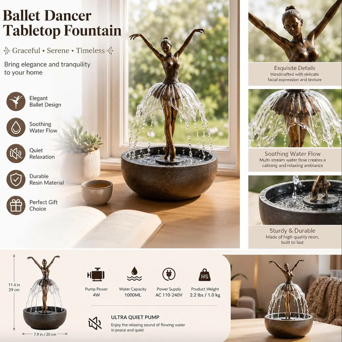 Tabletop Water Fountain Bluetooth Speaker LED Lighting