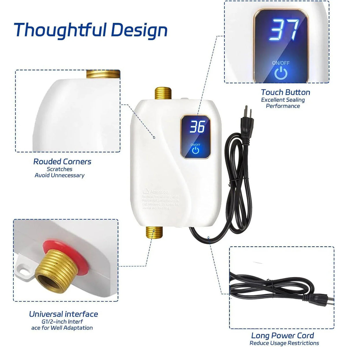 Tankless Water Heater Digital Display Compact Under-Sink Design