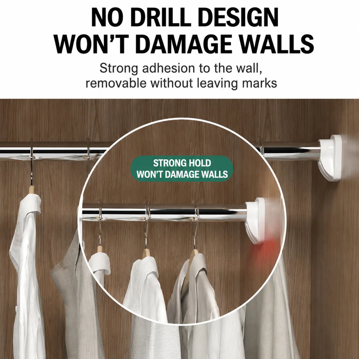 Tension Rod Adjustable Stainless Steel No-Drill Installation