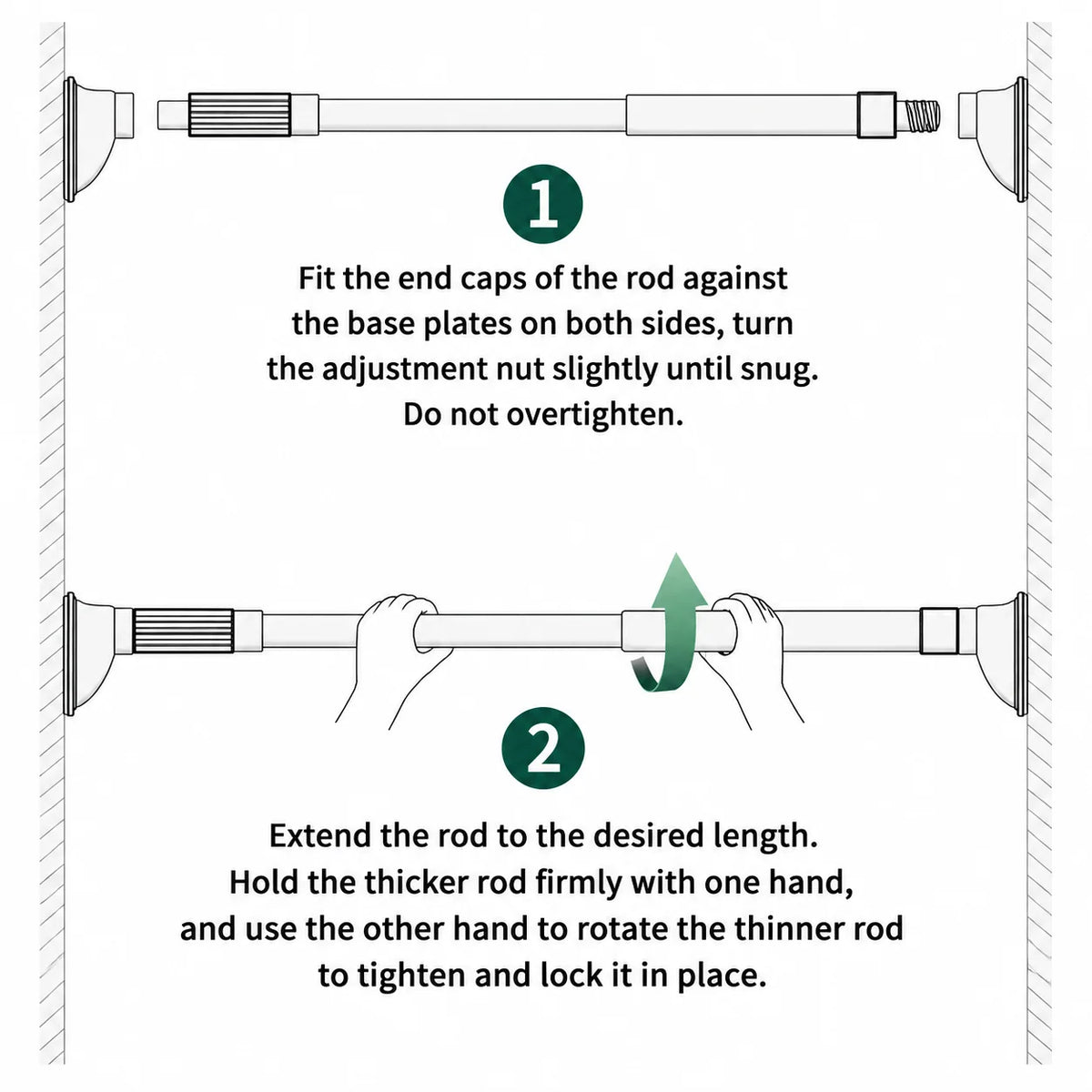 Tension Rod Adjustable Stainless Steel No-Drill Installation