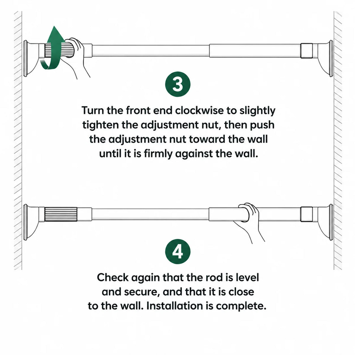 Tension Rod Adjustable Stainless Steel No-Drill Installation