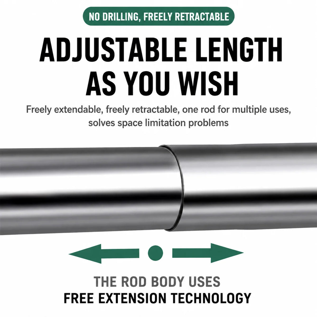 Tension Rod Adjustable Stainless Steel No-Drill Installation