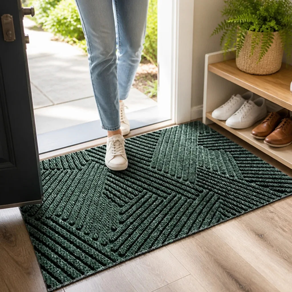 Textured Geometric Diagonal Striped Entryway Rug