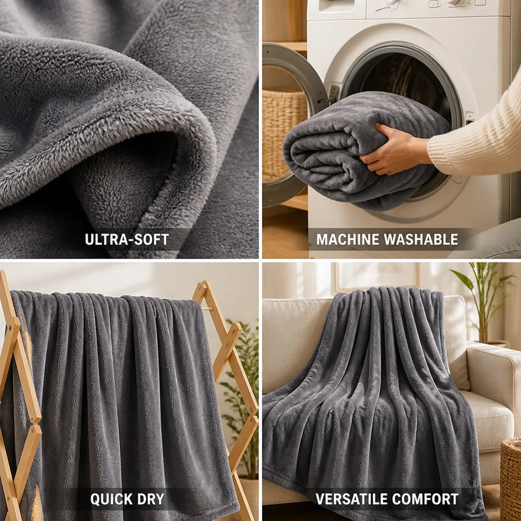 Throw Blanket Ultra-Soft Microfiber Machine Washable & Quick-Dry