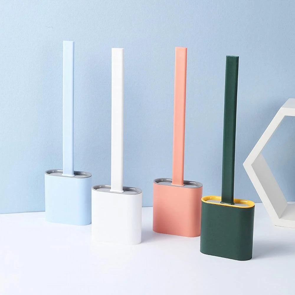 Toilet Brush With Holder Flexible Silicone Head Drip-Resistant Design