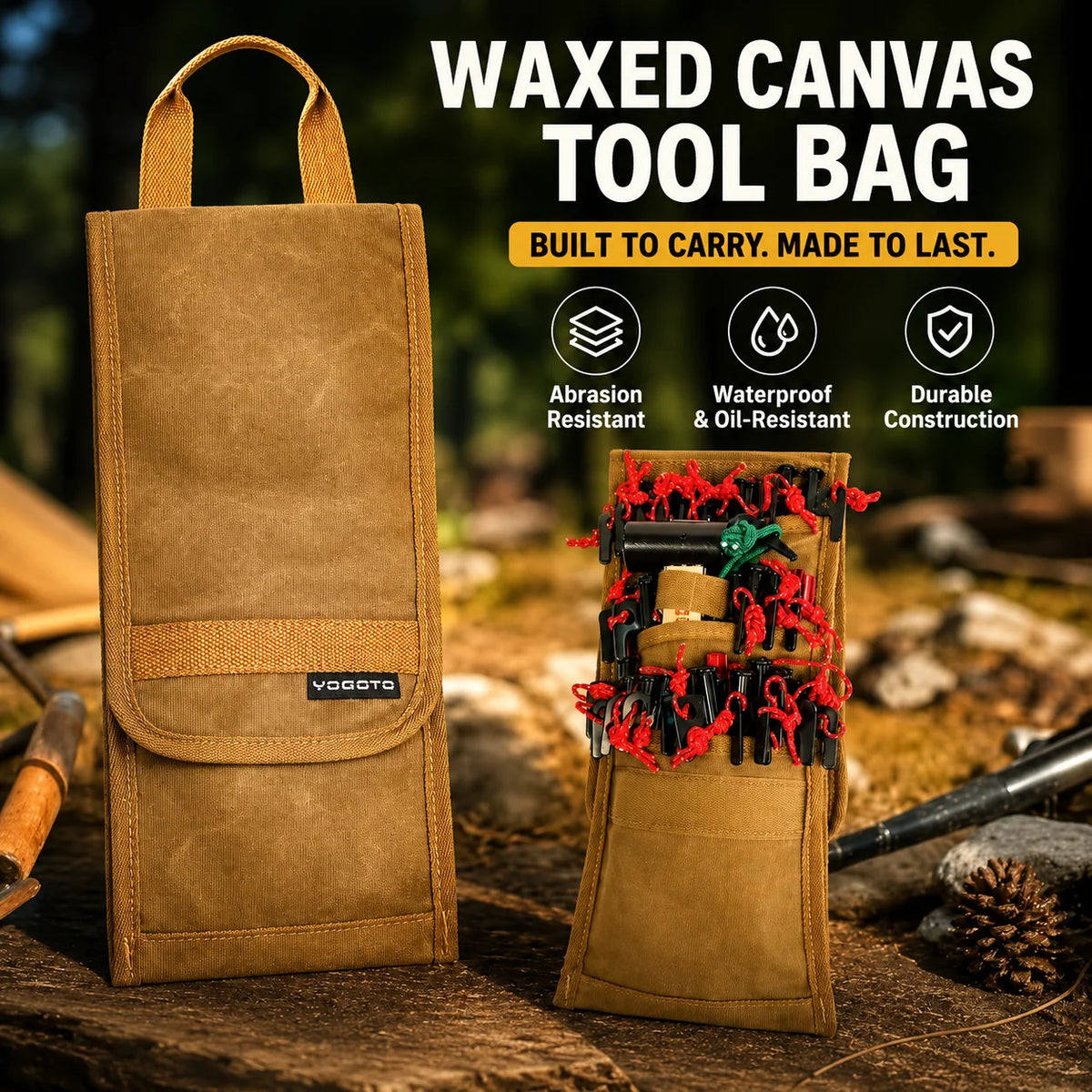 Tool Roll Bag Waxed Canvas Multiple Compartments Roll-Up Design