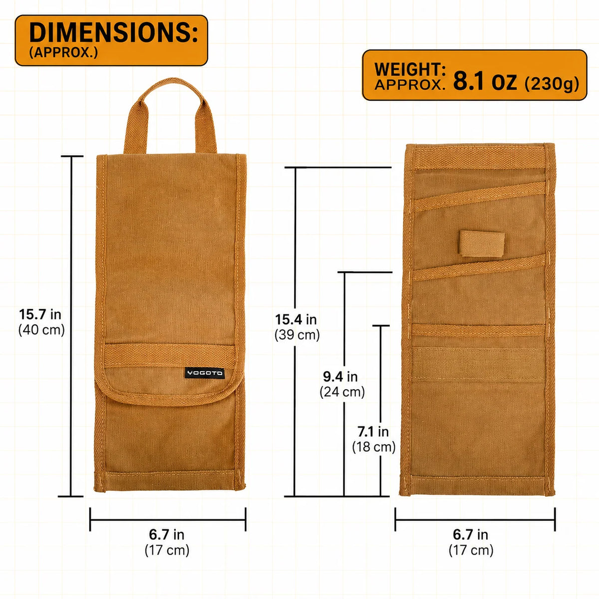Tool Roll Bag Waxed Canvas Multiple Compartments Roll-Up Design