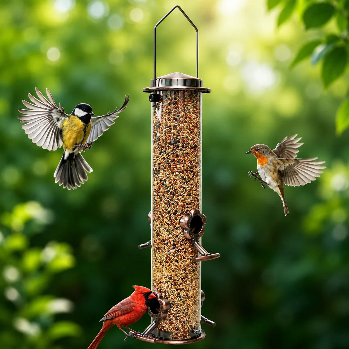 Tube Bird Feeder Stainless Steel Squirrel-Resistant Hanging