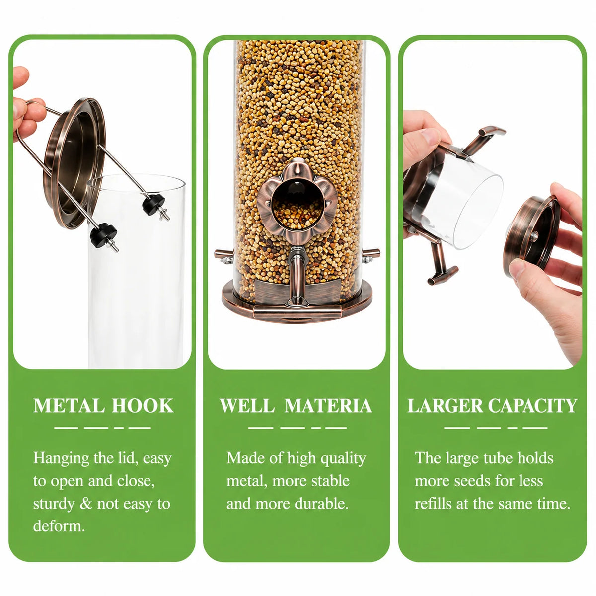 Tube Bird Feeder Stainless Steel Squirrel-Resistant Hanging