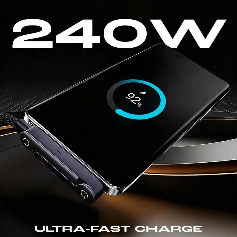 USB-C Charging Cable Built-In Phone Stand Braided 240W