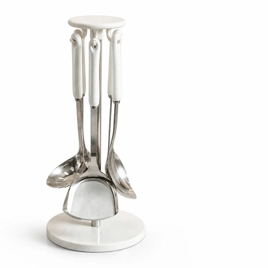 Utensil Holder Rotating Stainless Steel & Marble Base