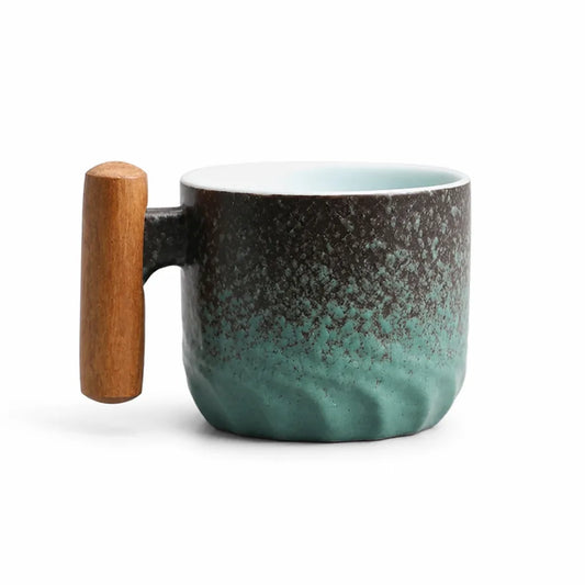 Vintage Textured Espresso Cup with Wood Handle