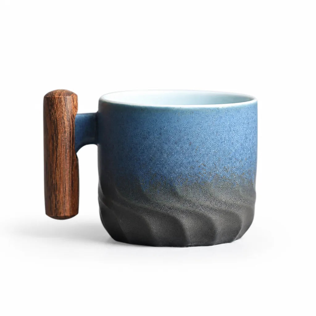 Vintage Textured Espresso Cup with Wood Handle