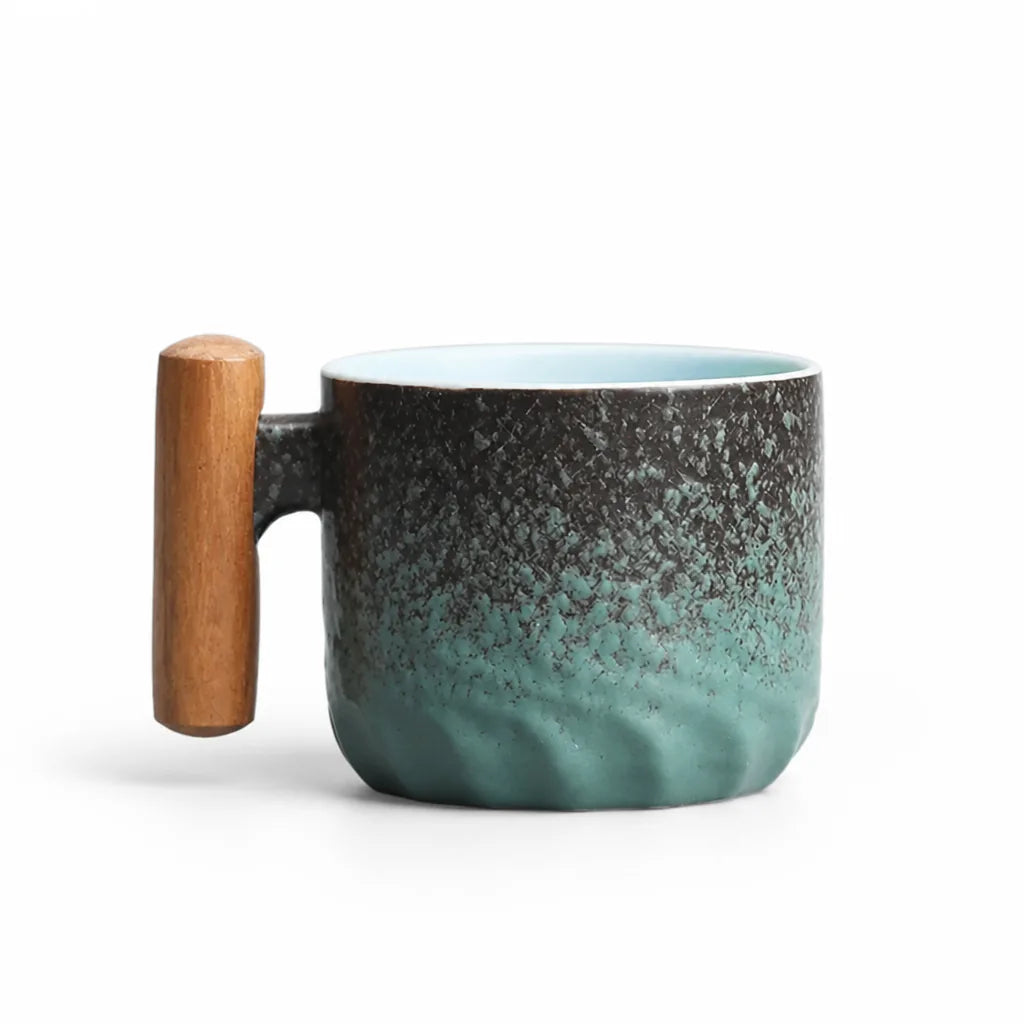 Vintage Textured Espresso Cup with Wood Handle
