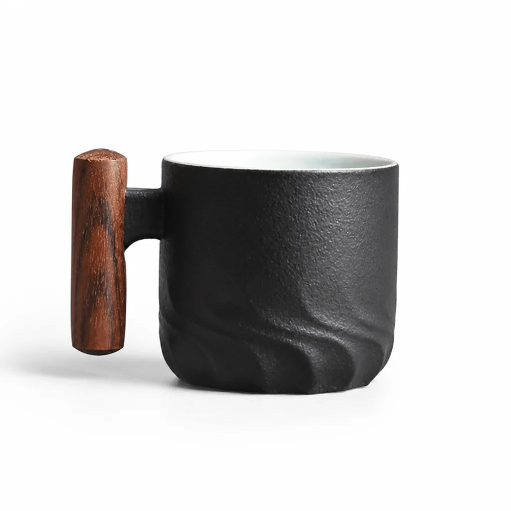 Vintage Textured Espresso Cup with Wood Handle