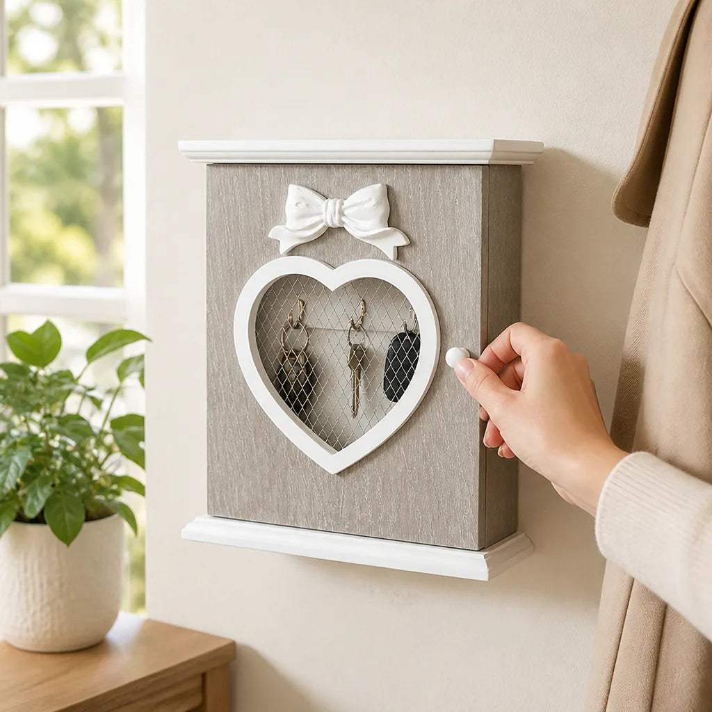 Wall Cabinet Wooden Heart-Shaped Wall-Mounted Storage