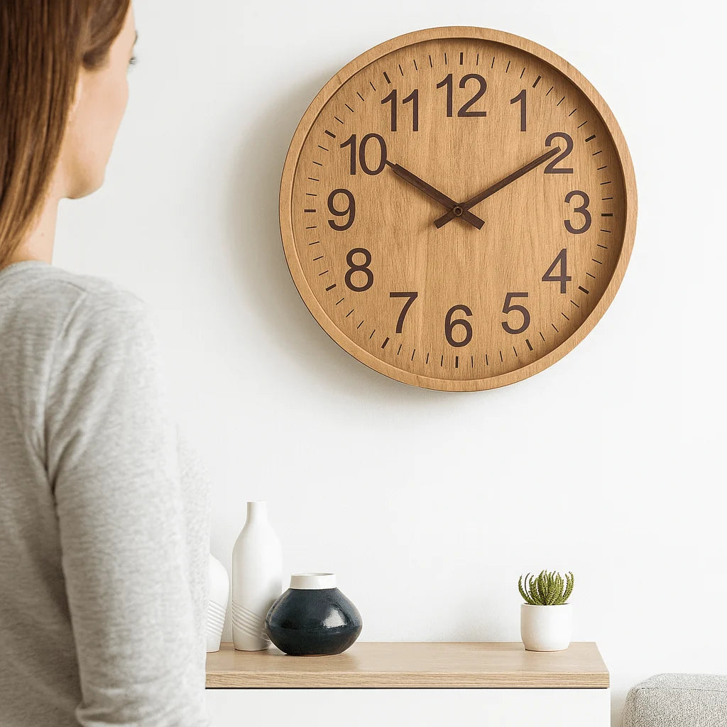Wall Clock Silent Operation Natural Wood Finish 11.8-Inch
