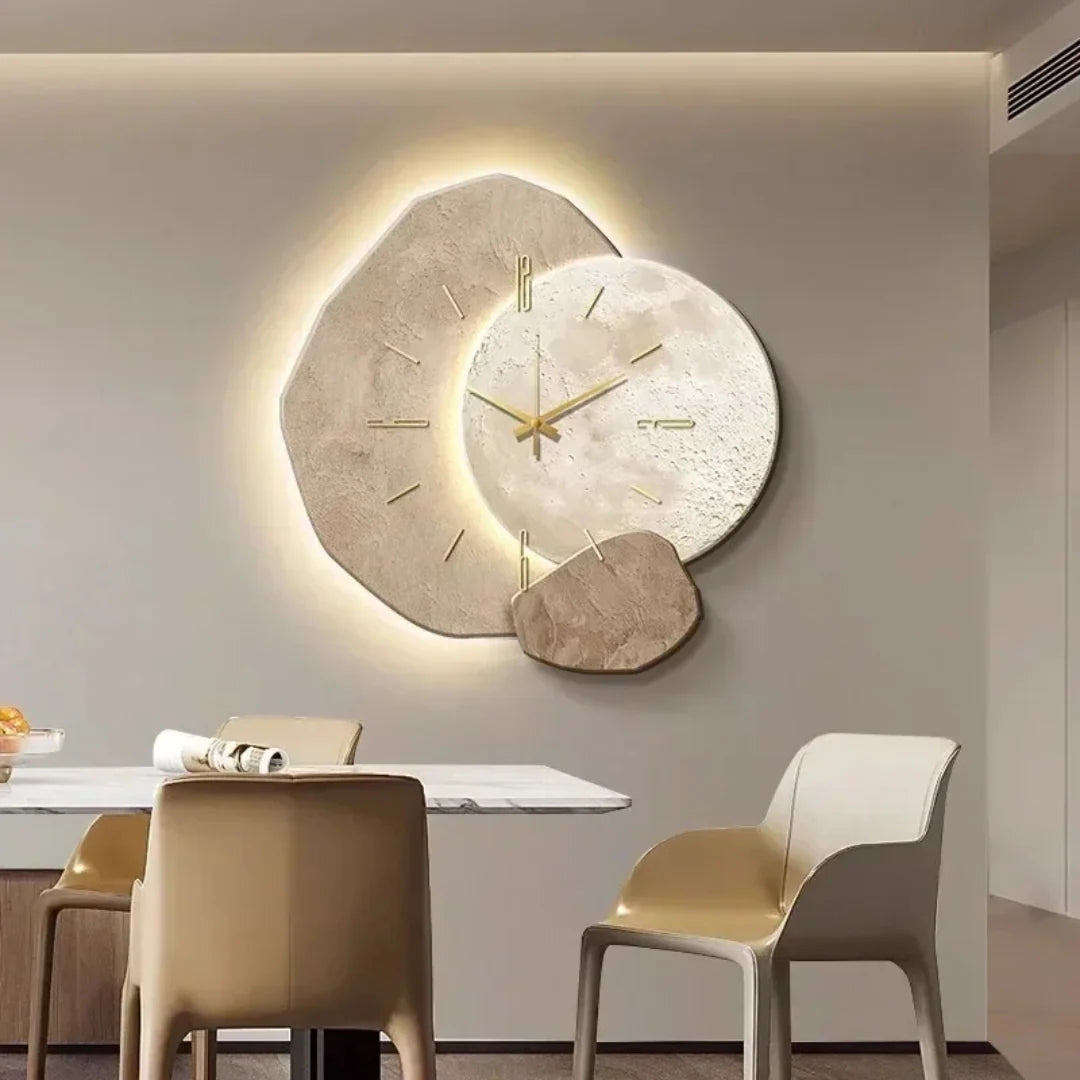 Wall Clock Wooden Geometric Design Silent Quartz LED Backlight