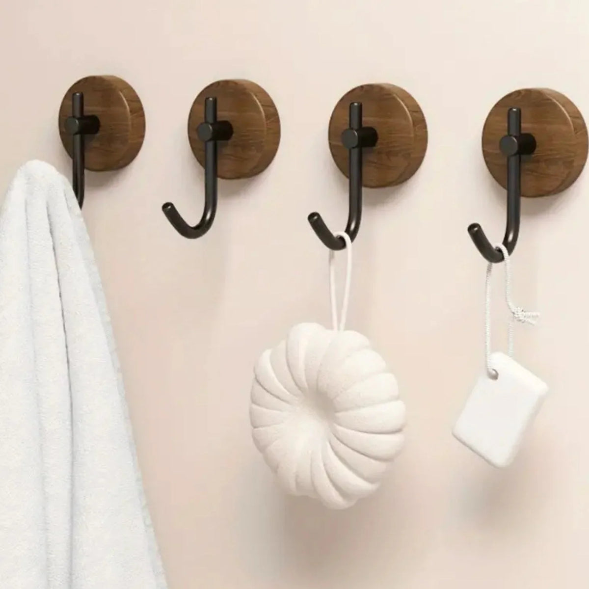 Wall Hook Natural Wood Self-Adhesive No-Drill