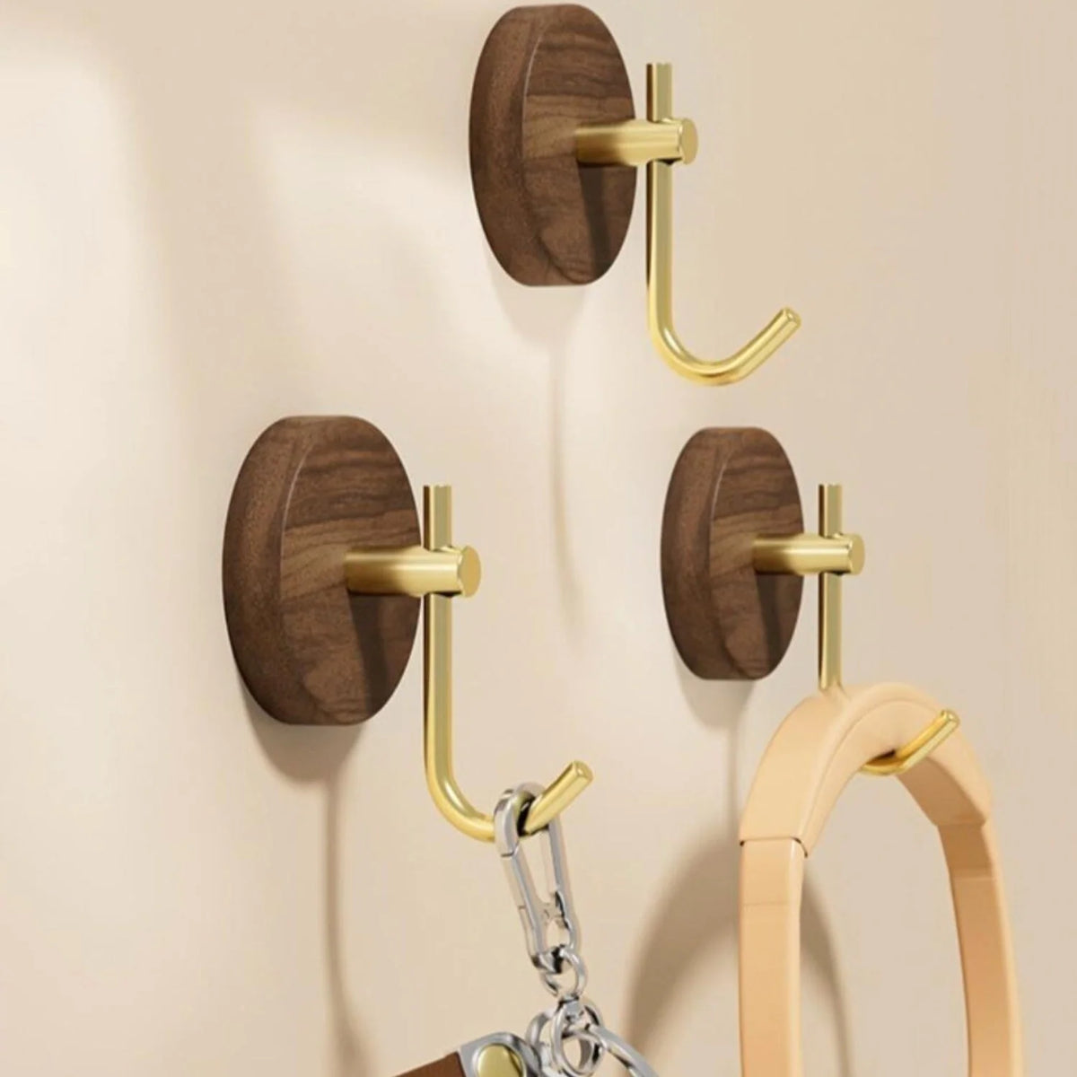Wall Hook Natural Wood Self-Adhesive No-Drill