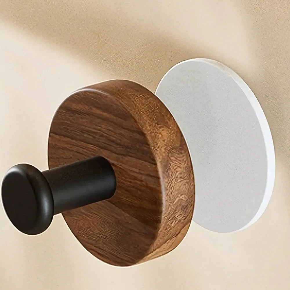 Wall Hook Natural Wood Self-Adhesive No-Drill