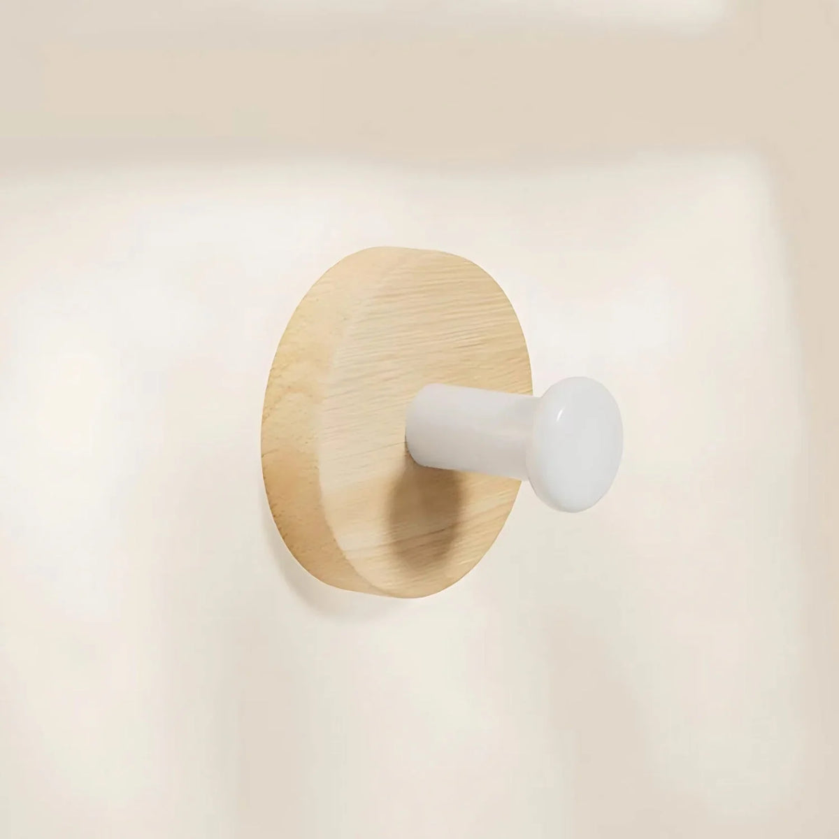Wall Hook Natural Wood Self-Adhesive No-Drill