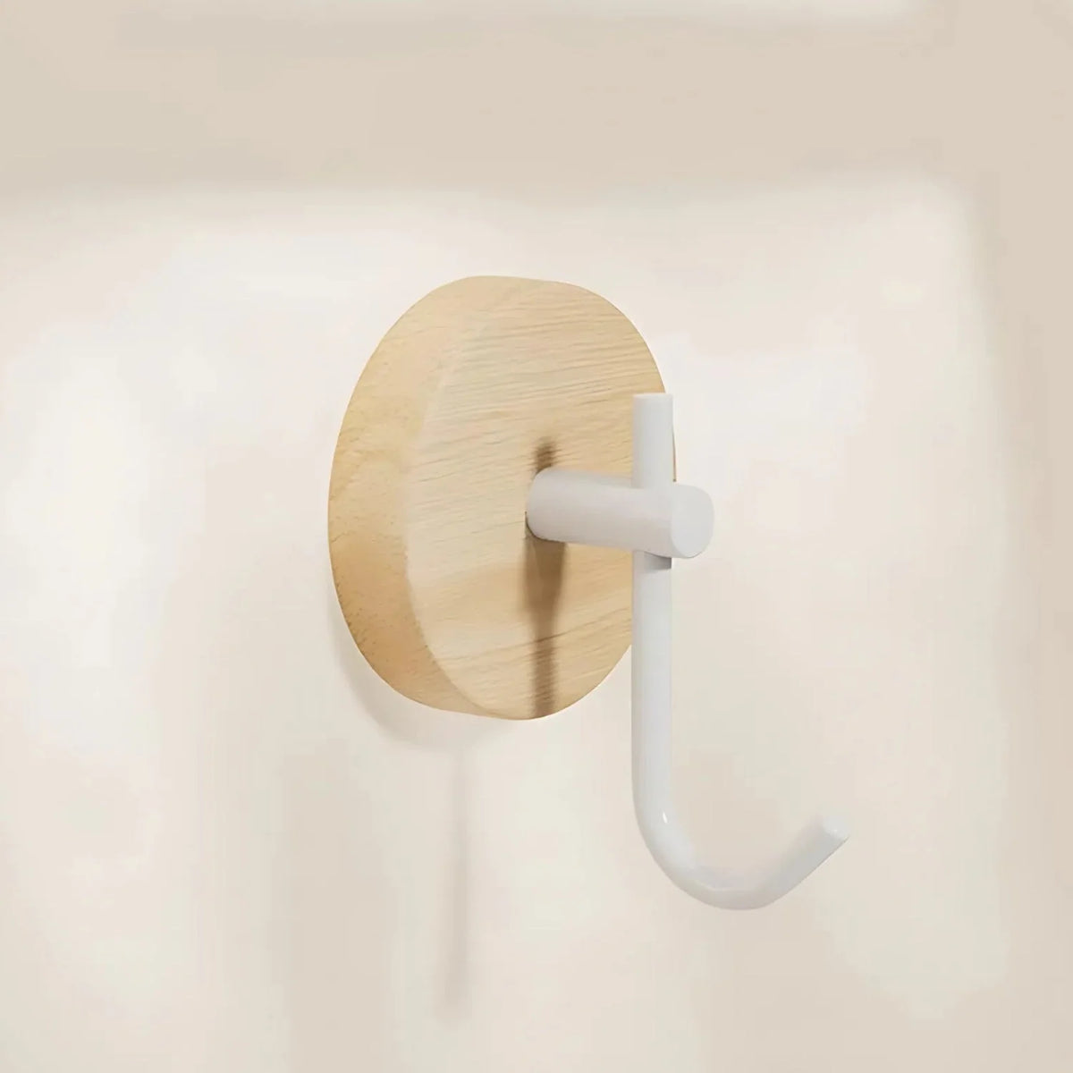 Wall Hook Natural Wood Self-Adhesive No-Drill
